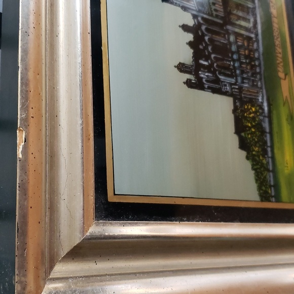 Vintage reverse painting glass picture in frame University of Chicago 14" x 10" - Picture 4 of 6